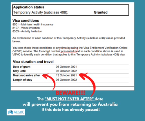 408 Covid Visa Holders Check Your Must Not Arrive After Date Before Leaving Australia Ahwc